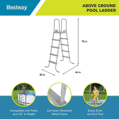 Bestway 52" Steel Above Ground Swimming Pool Ladder No-Slip Steps (Open Box) - VMInnovations