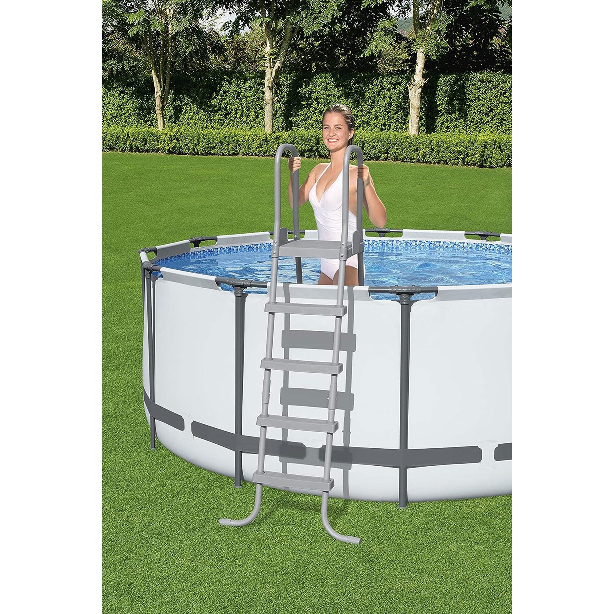 Bestway 52" Steel Above Ground Swimming Pool Ladder No-Slip Steps (Open Box) - VMInnovations