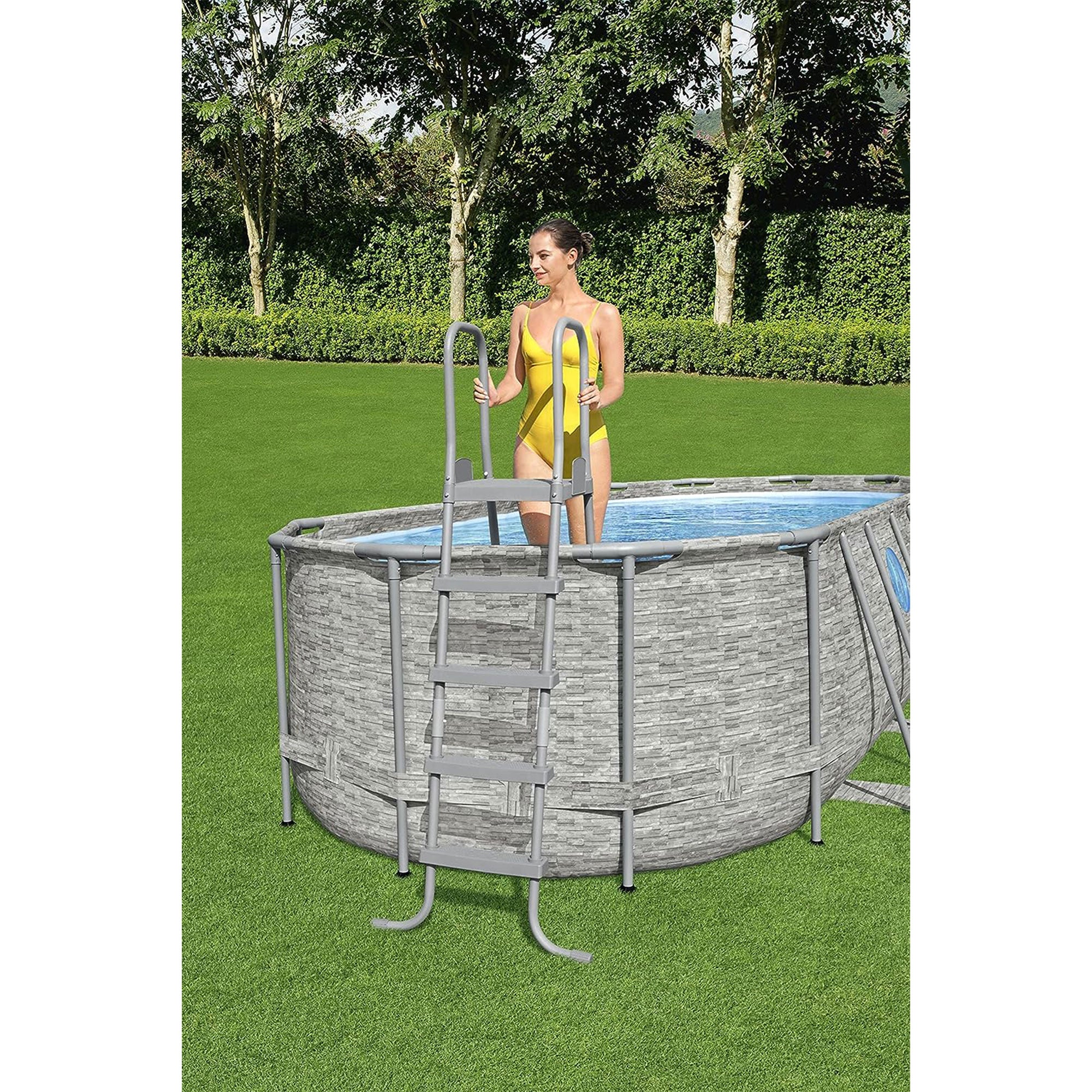 Bestway 52" Steel Above Ground Swimming Pool Ladder No-Slip Steps (Open Box) - VMInnovations
