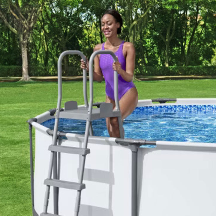 Bestway 52" Steel Above Ground Swimming Pool Ladder No-Slip Steps (Open Box)
