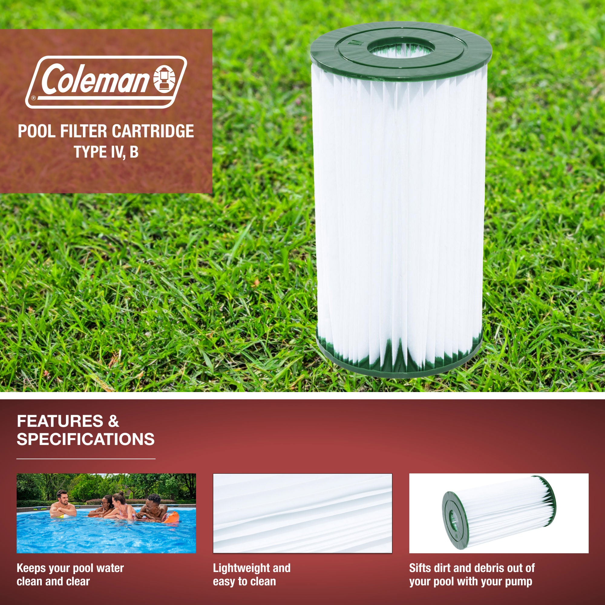 Hey! Cool Pool Flip Plop Float Mineral Cleaning Care w/ Coleman Filter Cartridge - VMInnovations