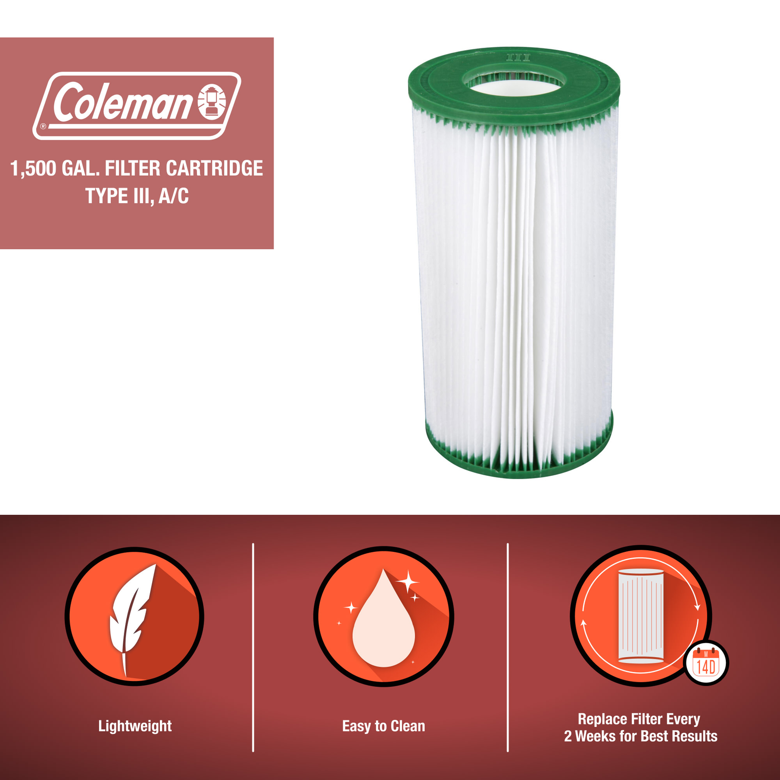 Coleman 90357E Type III A/C 1000 and 1500 GPH Replacement Filter Pool Cartridge - VMInnovations