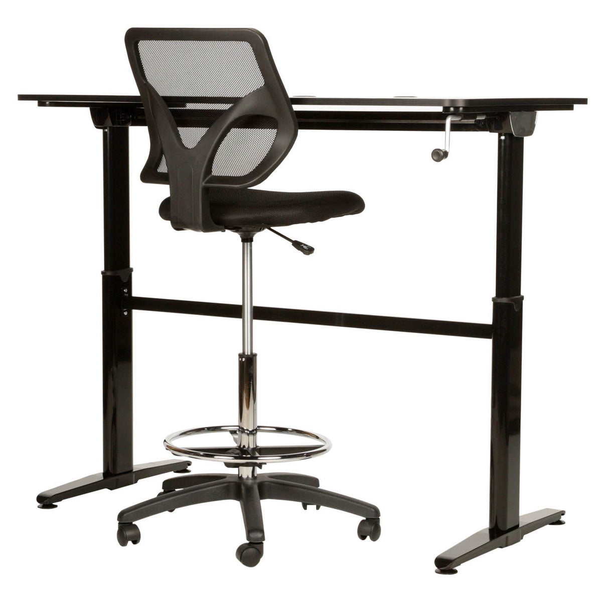 Cool Living Mesh Armless Fixed Adjustable Height Drafting Chair, Black(Open Box)