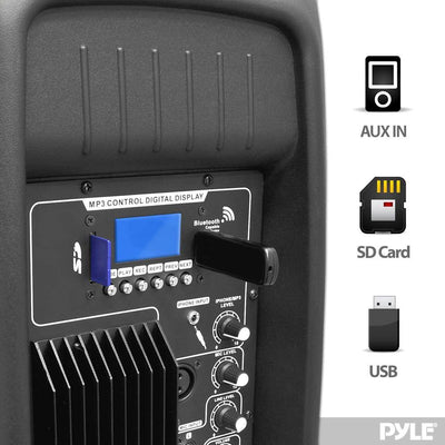 New PylePro PPHP1237UB 900W 12-Inch Bluetooth Powered DJ PA Black Speaker System
