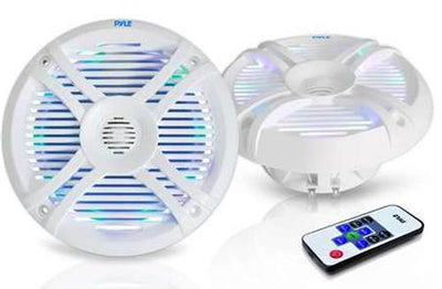 2) Pyle PLMRX68LEW 6.5 Inch 250 Watt Marine Boat LED Light White Speakers (Pair)