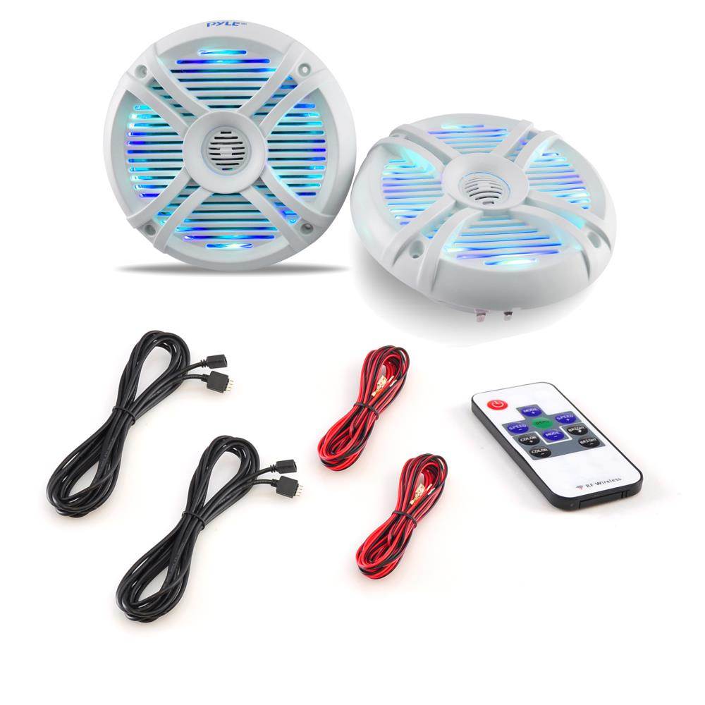 2) Pyle PLMRX68LEW 6.5 Inch 250 Watt Marine Boat LED Light White Speakers (Pair)