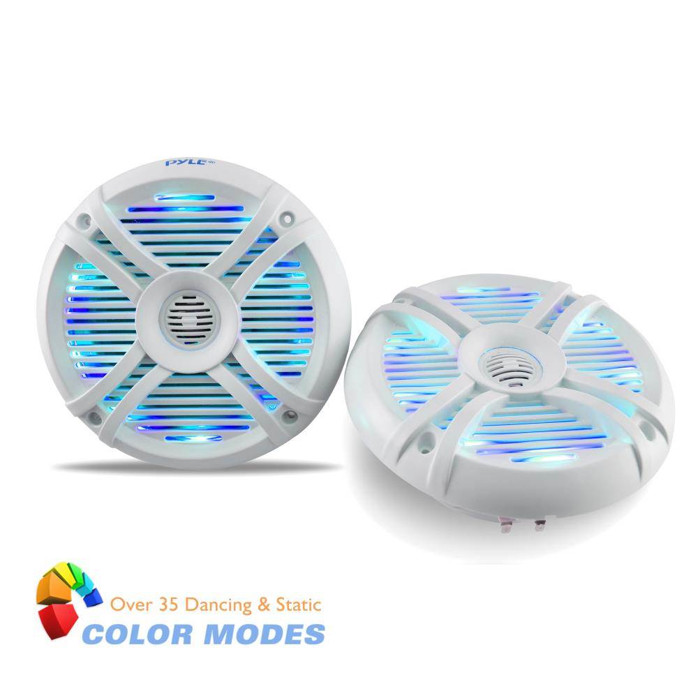 2) Pyle PLMRX68LEW 6.5 Inch 250 Watt Marine Boat LED Light White Speakers (Pair)
