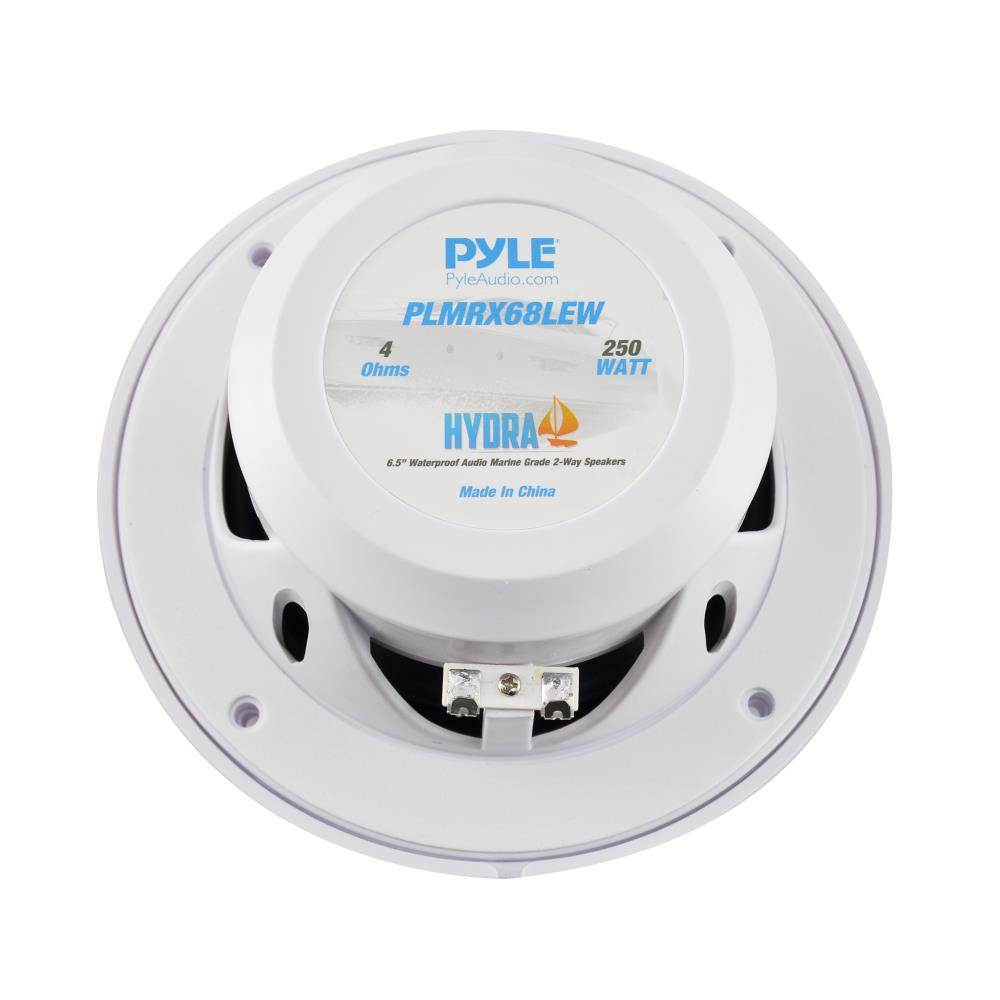 2) Pyle PLMRX68LEW 6.5 Inch 250 Watt Marine Boat LED Light White Speakers (Pair)