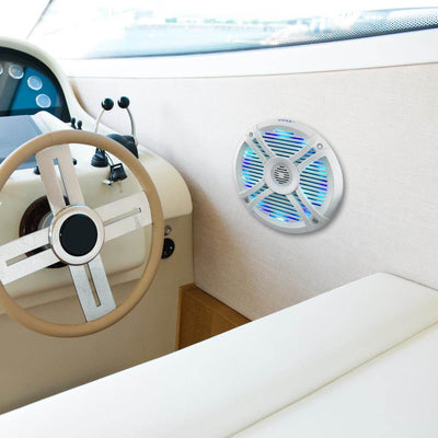 2) Pyle PLMRX68LEW 6.5 Inch 250 Watt Marine Boat LED Light White Speakers (Pair)