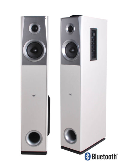 White Wood Floorstanding Powered Home Bluetooth FM Radio TowerSpeaker (Open Box)
