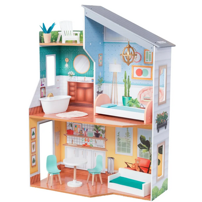 KidKraft Emily 3 Level Wooden Dollhouse w/ 10 Furniture Pieces for 12 Inch Dolls