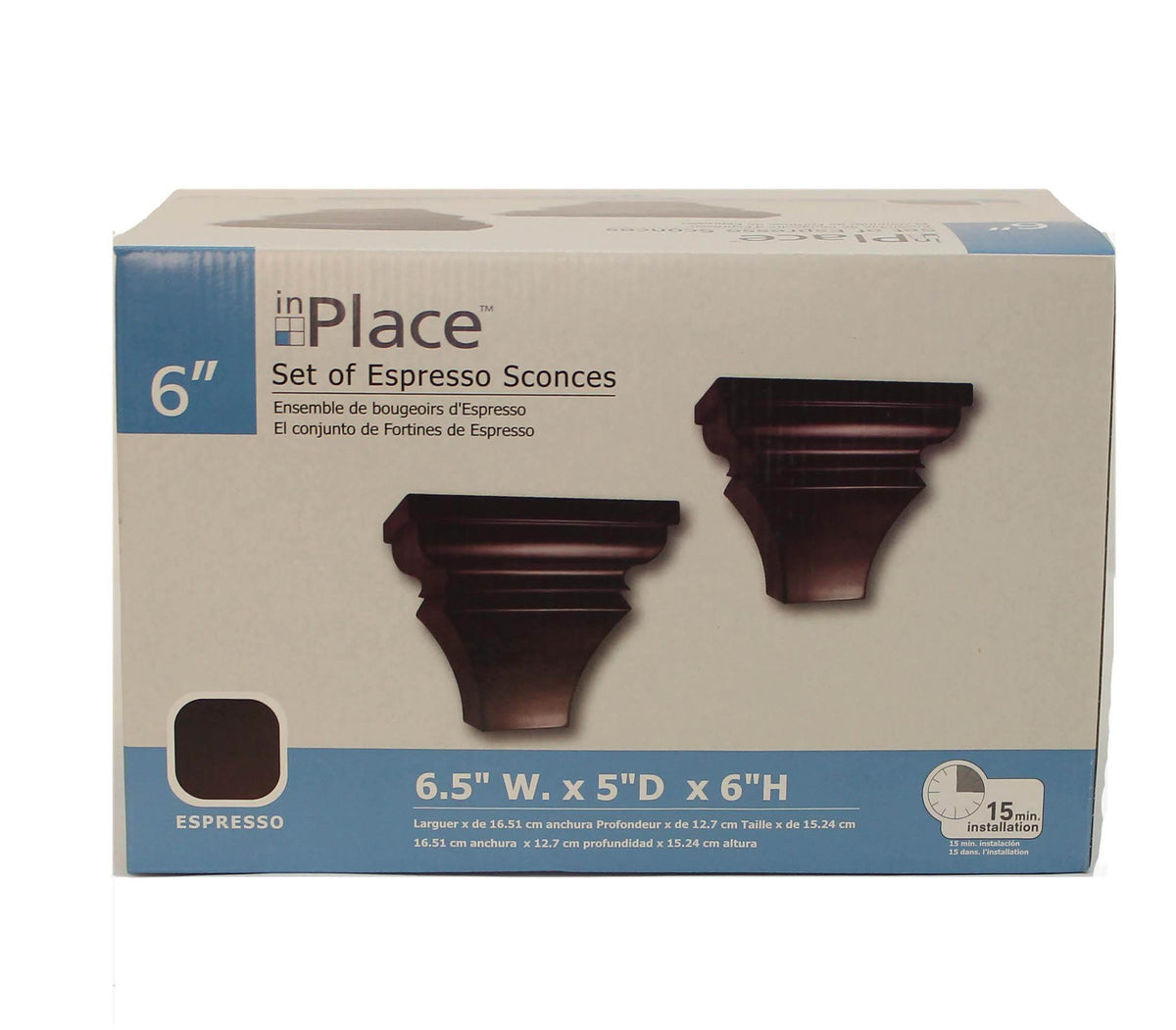 InPlace Shelving Pair of Wall Sconces, 6.5-Inch, Espresso Color (Open Box)