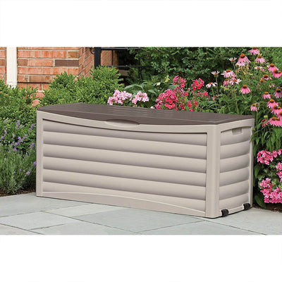 Suncast 103 Gallon Capacity Resin Patio Storage Deck Box, Mocha & Taupe (Used)
