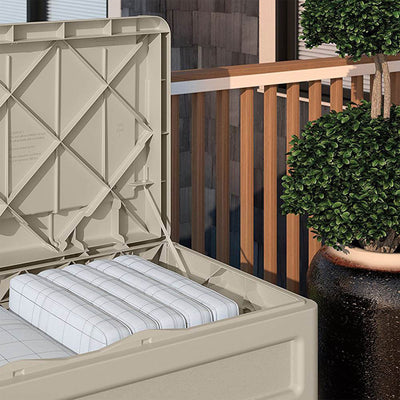 Suncast 73 Gallon Capacity Resin Patio Storage Deck Box with Seat, Taupe (Used)