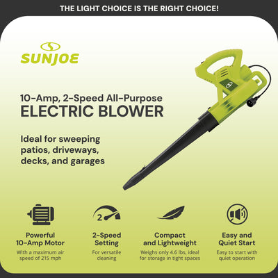 Sun Joe Blower Joe 10-Amp 215 MPH All-Purpose 2-Speed Electric Blower (Open Box)