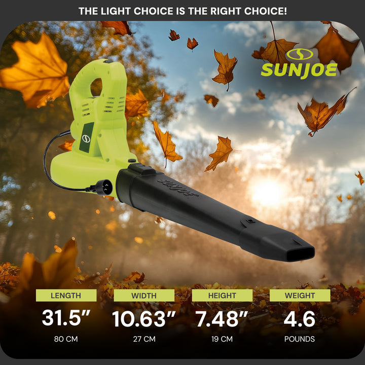 Sun Joe SBJ601E 120V 2-Speed Electric All-Purpose Blower with 100A Motor, 215 MPH Air Speed, and 240 CFM Airflow, Includes Concentrator Nozzle