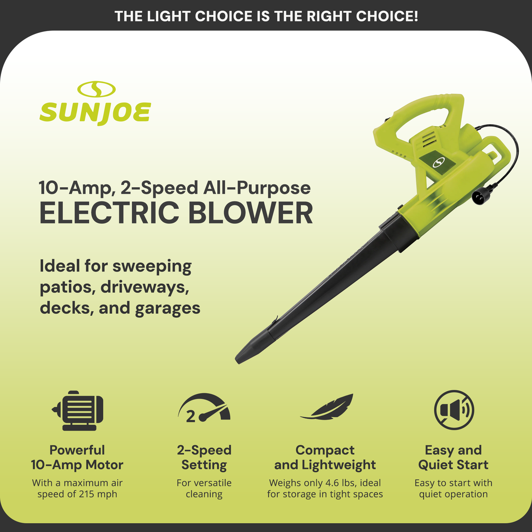 Sun Joe Blower Joe 10-Amp 215 MPH All-Purpose 2-Speed Electric Blower | SBJ601E