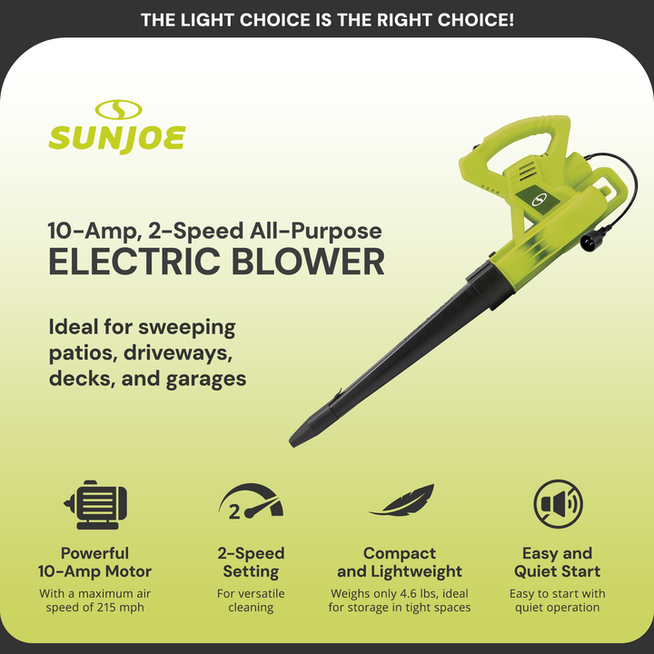 Sun Joe Blower Joe 10-Amp 215 MPH All-Purpose 2-Speed Electric Blower (Used)