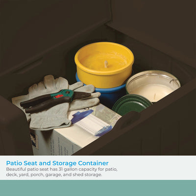 Suncast 31 Gallon Patio Seat Outdoor Storage and Bench Chair, Java | PB2600J - VMInnovations