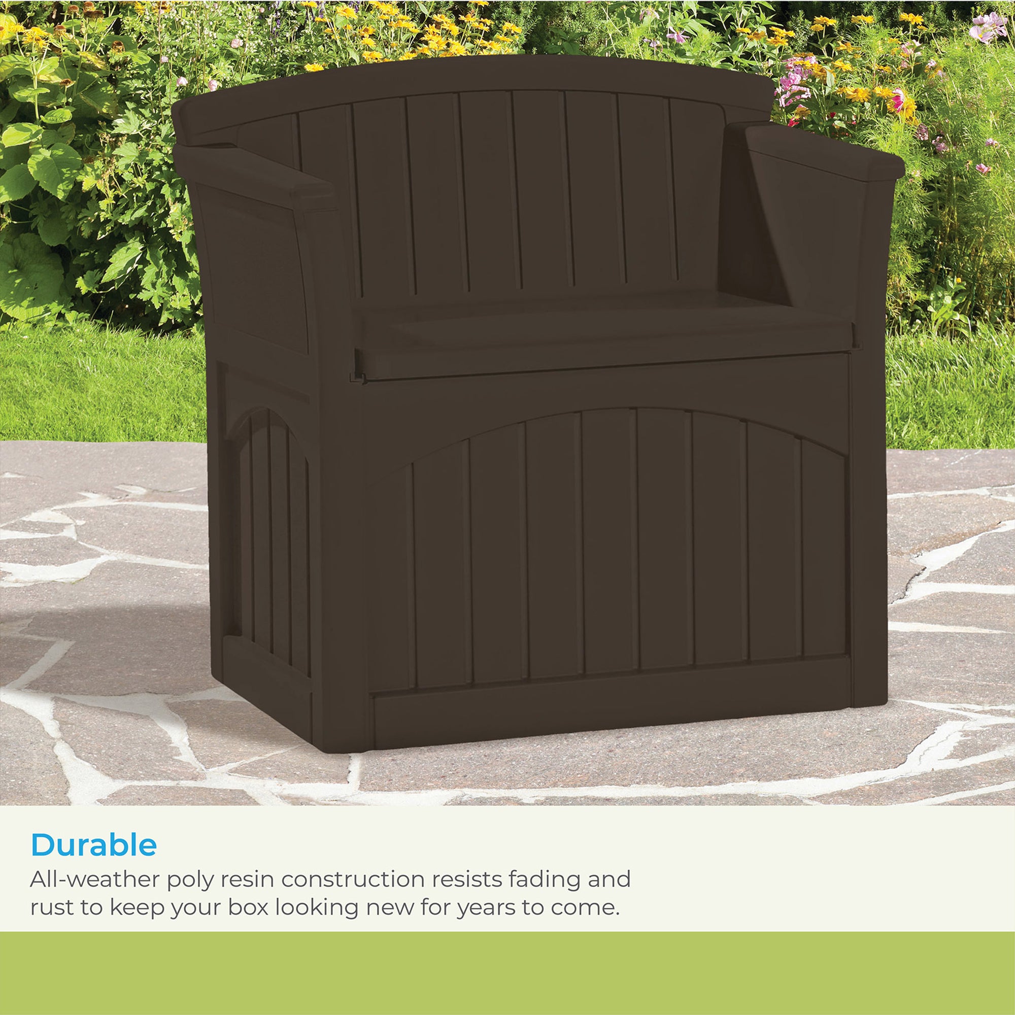 Suncast 31 Gallon Patio Seat Outdoor Storage and Bench Chair, Java | PB2600J - VMInnovations