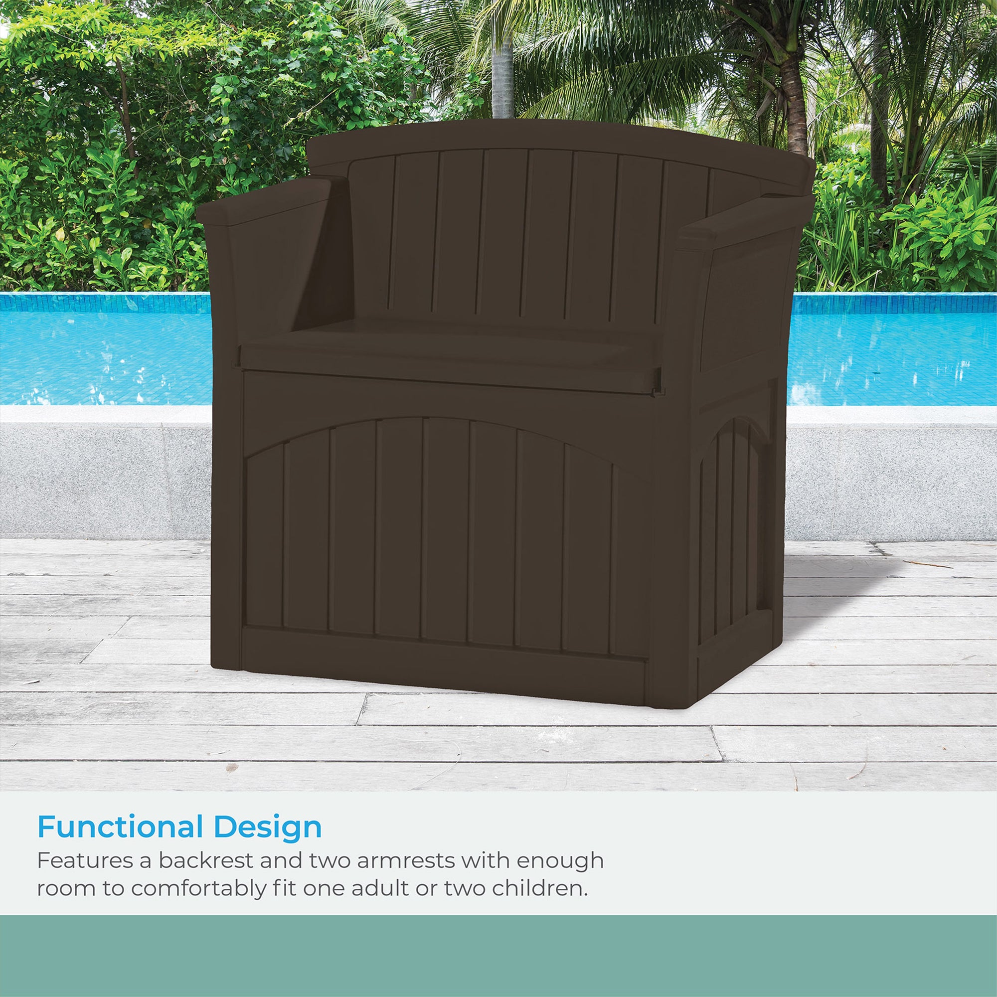 Suncast 31 Gallon Patio Seat Outdoor Storage and Bench Chair, Java | PB2600J - VMInnovations