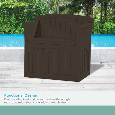 Suncast 31 Gallon Patio Seat Outdoor Storage and Bench Chair, Java | PB2600J