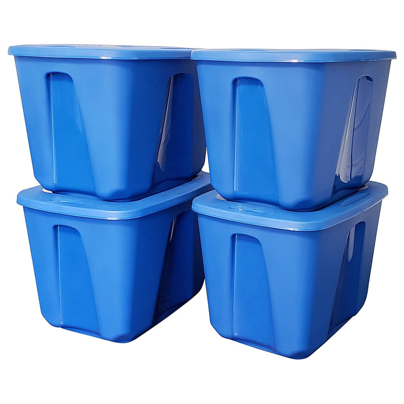 Homz 18 Gal Standard Storage Container with Secure Lid, Blue, 4 Pack (Open Box)