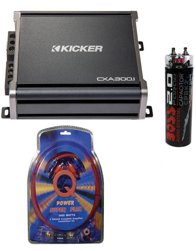 Kicker 43CXA3001 600 Watt MONO Class D Car Audio Amplifier + Wiring Kit + Cap