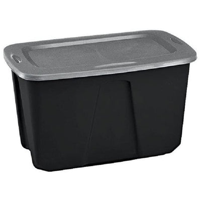 Homz 32 Gallon Durable Molded Plastic Storage Bin with Lid, Black/Gray (6 Pack) - VMInnovations