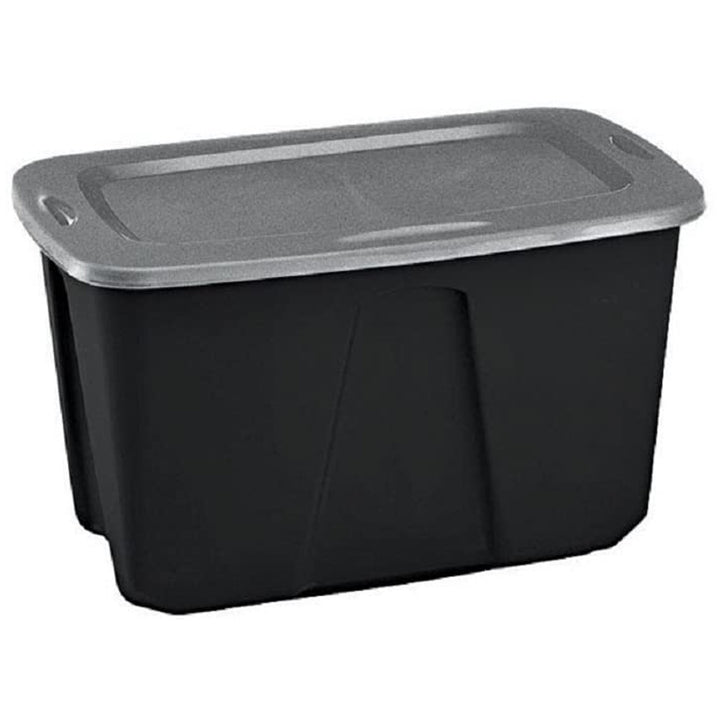 Homz 32 Gallon Durable Molded Plastic Storage Bin with Lid, Black/Gray (6 Pack)