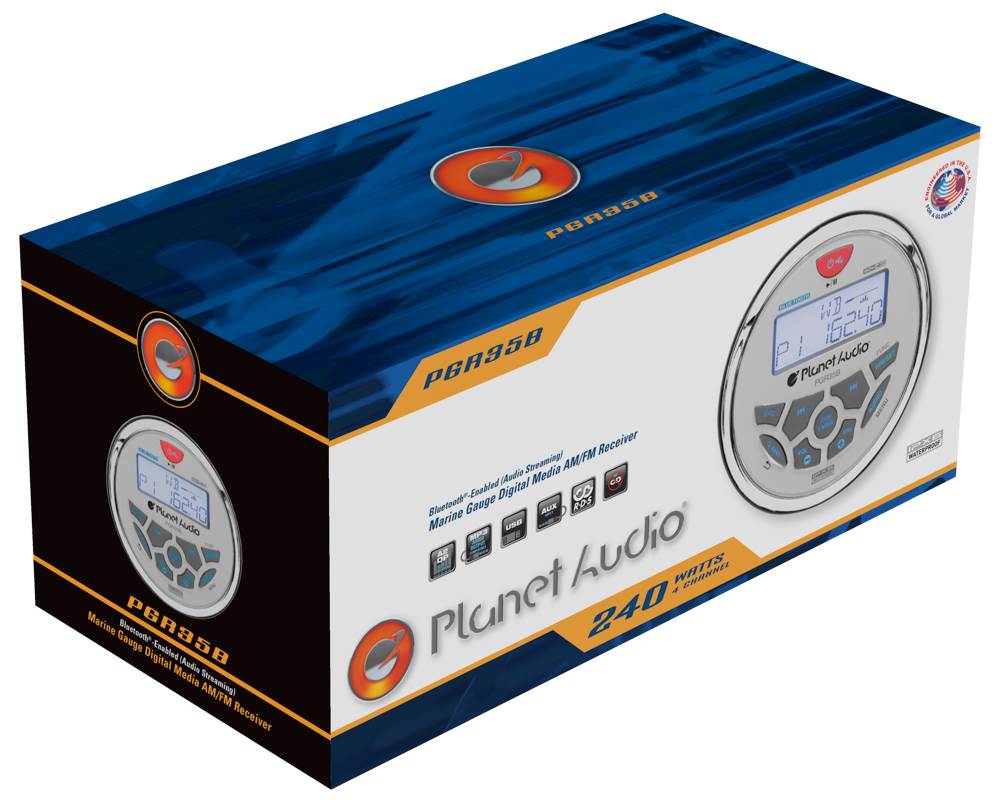 Planet Audio PGR35B 3.5" Gauge Marine MP3/Radio Receiver Bluetooth+4) Speakers
