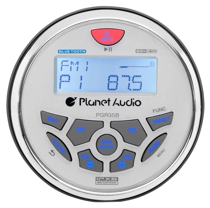 Planet Audio PGR35B 3.5" Gauge Marine MP3/Radio Receiver Bluetooth+2) Speakers