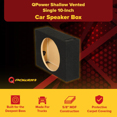 QPower Single 10" Vented Shallow Subwoofer Sub Box Enclosure (Open Box)