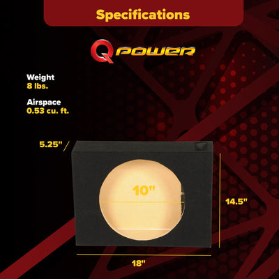 QPower Single 10" Vented Shallow Subwoofer Sub Box Enclosure (Open Box)