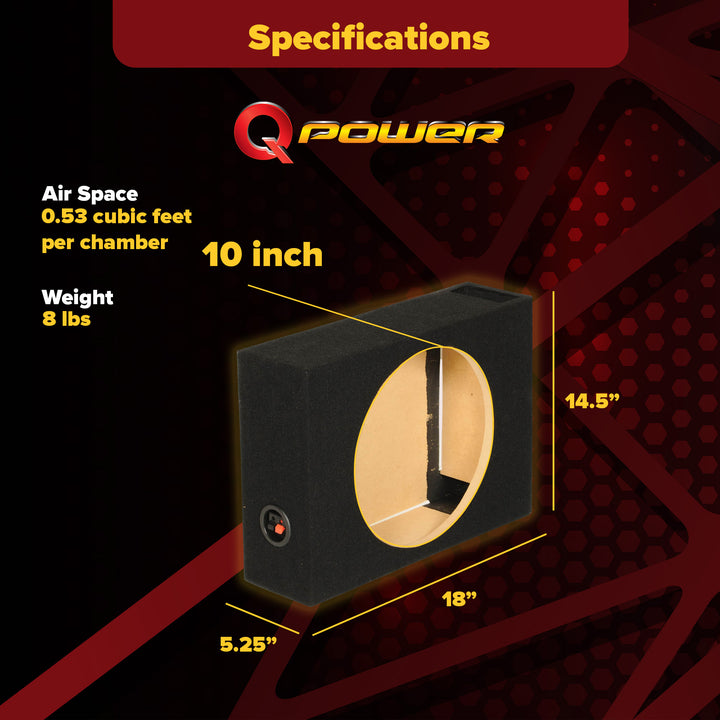 Q Power Single 10" Vented Shallow Subwoofer Sub Enclosure (Open Box) (2 Pack)
