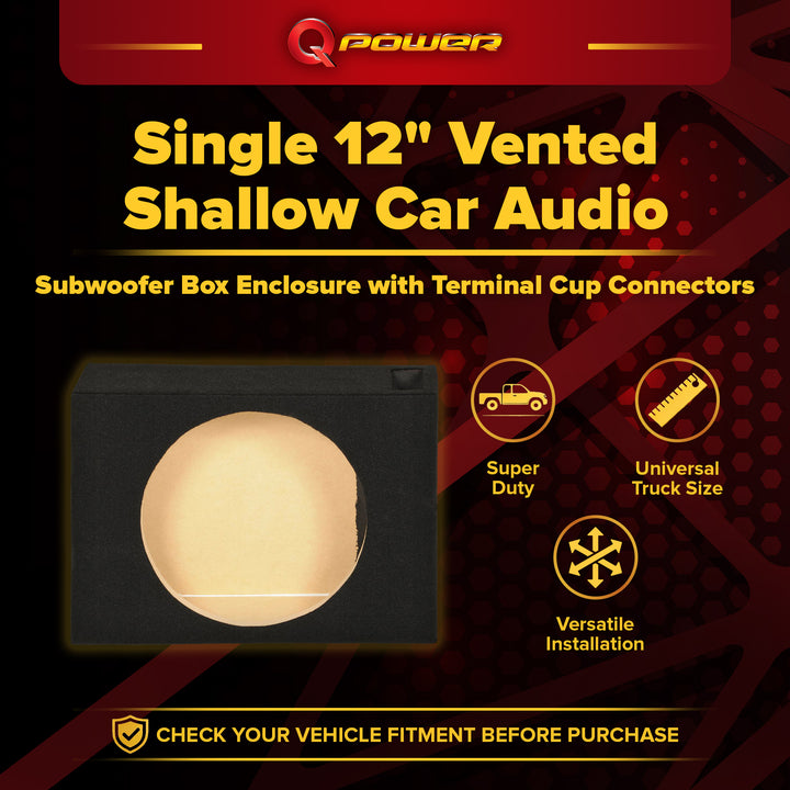 QPower SHALLOW112 Single 12" Vented Shallow Subwoofer Sub Box Enclosure - VMInnovations