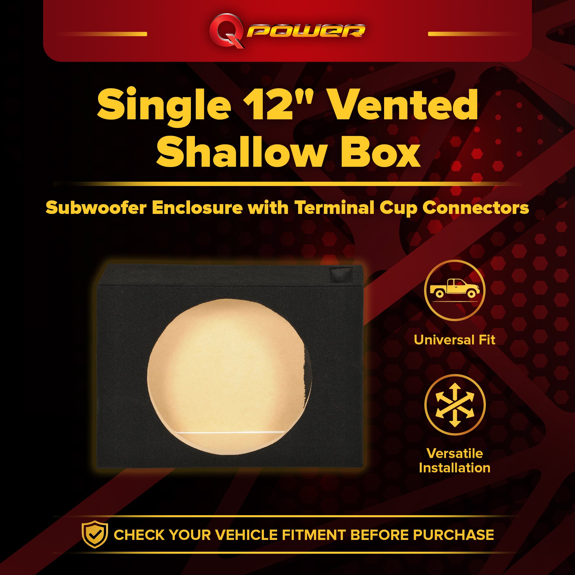Q Power SHALLOW112 Single 12" Vented Shallow Subwoofer Sub Enclosure (Open Box)