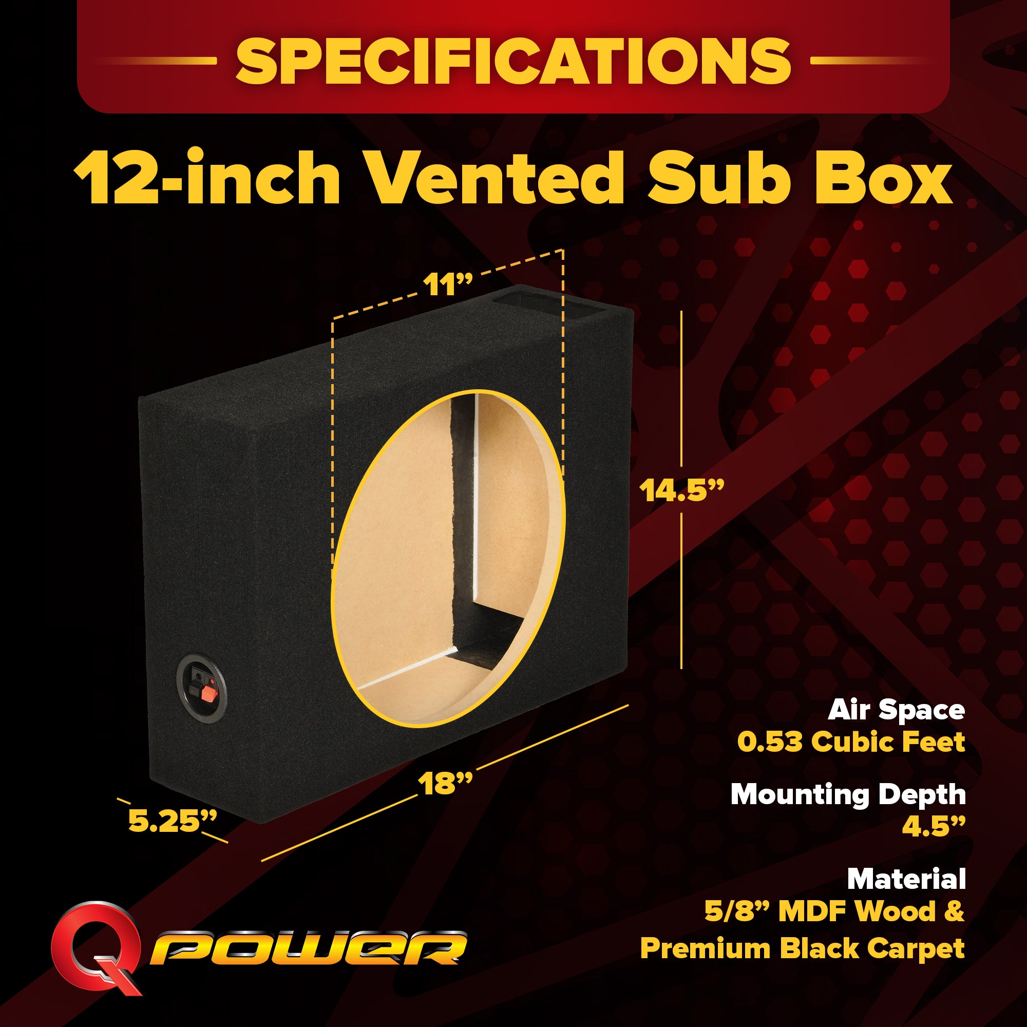 Q Power SHALLOW112 Single 12" Vented Shallow Subwoofer Sub Enclosure (Open Box)