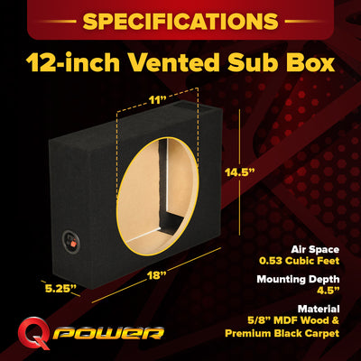 Q Power SHALLOW112 Single 12" Vented Shallow Subwoofer Sub Enclosure (Open Box)