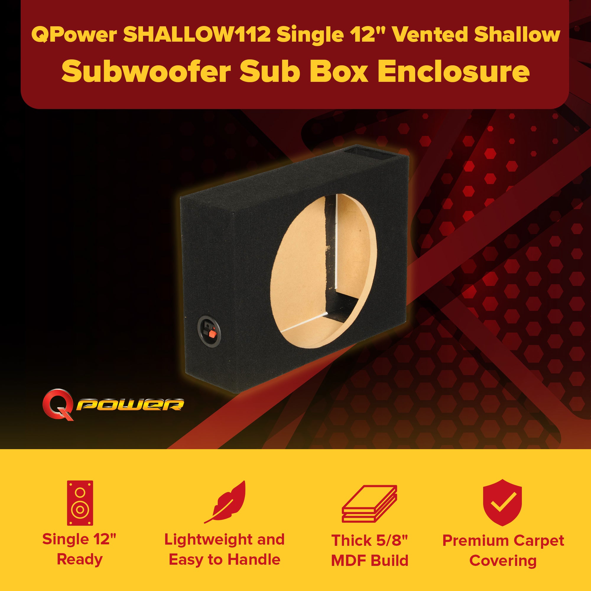 Q Power SHALLOW112 Single 12" Vented Shallow Subwoofer Sub Enclosure (Open Box)