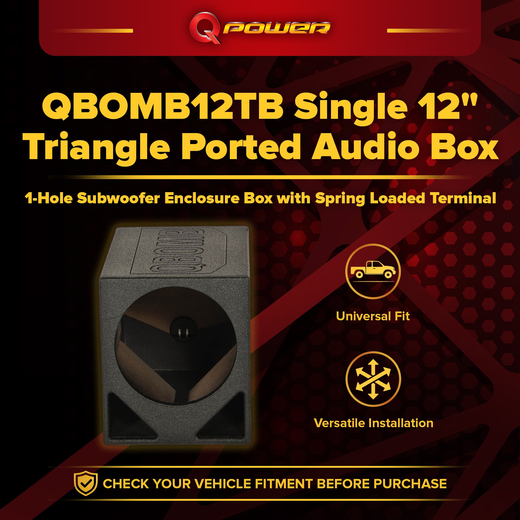 Q Power QBOMB12TB Single 12" Triangle Ported Car Audio Subwoofer Box (Open Box) - VMInnovations