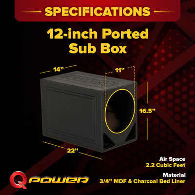 Q Power QBOMB12TB Single 12" Triangle Ported Car Audio Subwoofer Box (Open Box) - VMInnovations