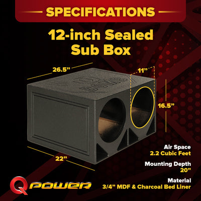 QPower QBOMB12TB Dual 12" Triangle Ported Car Audio Subwoofer Box Enclosure - VMInnovations