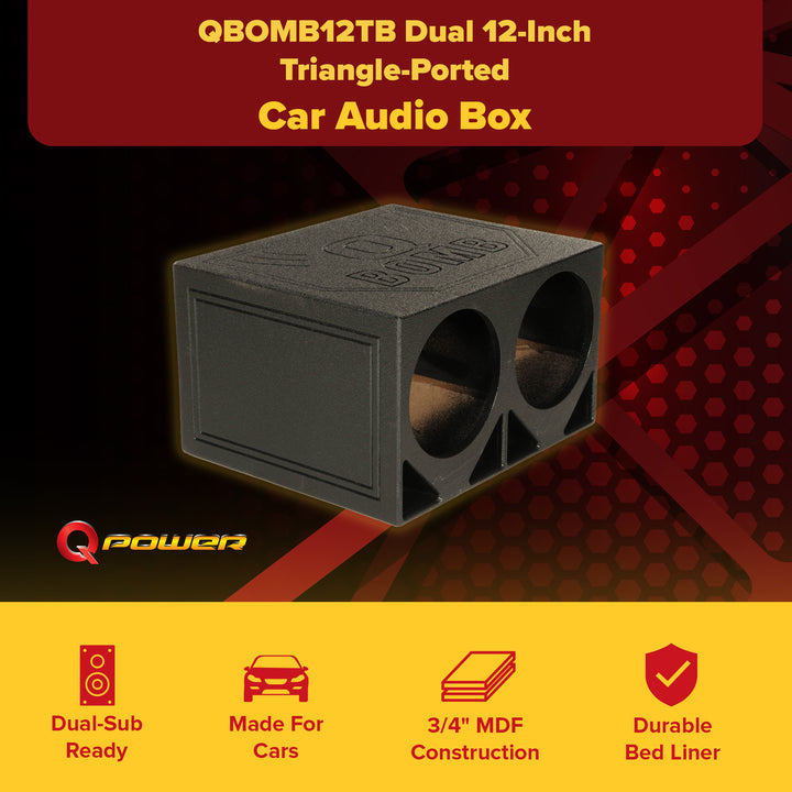 QPower QBOMB12TB Dual 12" Triangle Ported Car Audio Subwoofer Box Enclosure - VMInnovations
