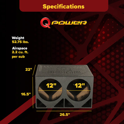 Q Power Dual 12" Triangle Ported Car Audio Subwoofer Box Enclosure (Open Box) - VMInnovations