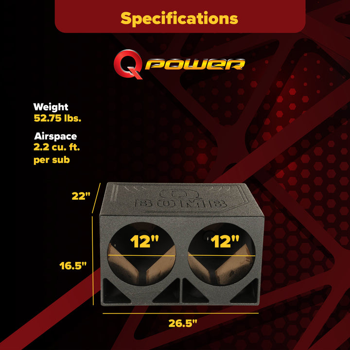 QPower QBOMB12TB Dual 12" Triangle Ported Car Audio Subwoofer Box Enclosure - VMInnovations