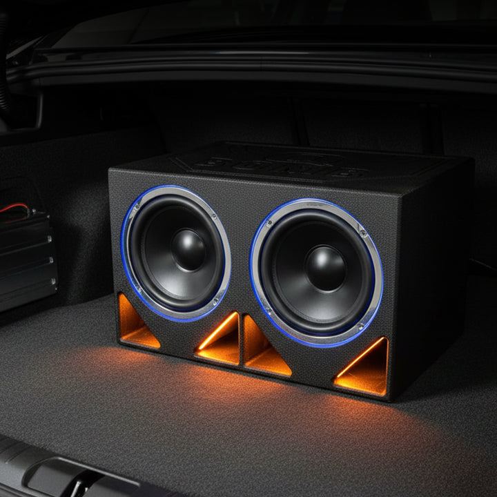 QPower QBOMB12TB Dual 12" Triangle Ported Car Audio Subwoofer Box Enclosure - VMInnovations