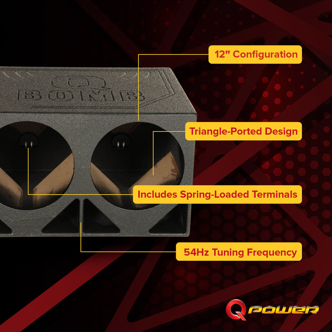 QPower QBOMB12TB Dual 12" Triangle Ported Car Audio Subwoofer Box Enclosure - VMInnovations