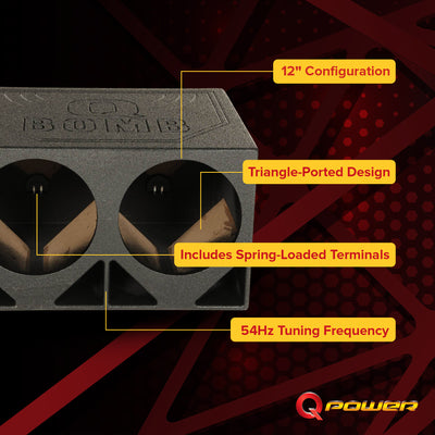 Q Power Dual 12" Triangle Ported Car Audio Subwoofer Box Enclosure (Open Box) - VMInnovations