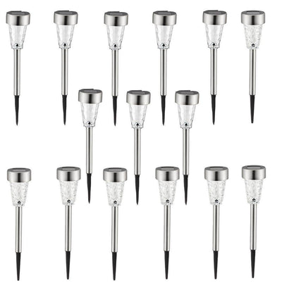 Glass and Stainless Steel Solar Power Outdoor Garden Pathway Lights (15 Pack)